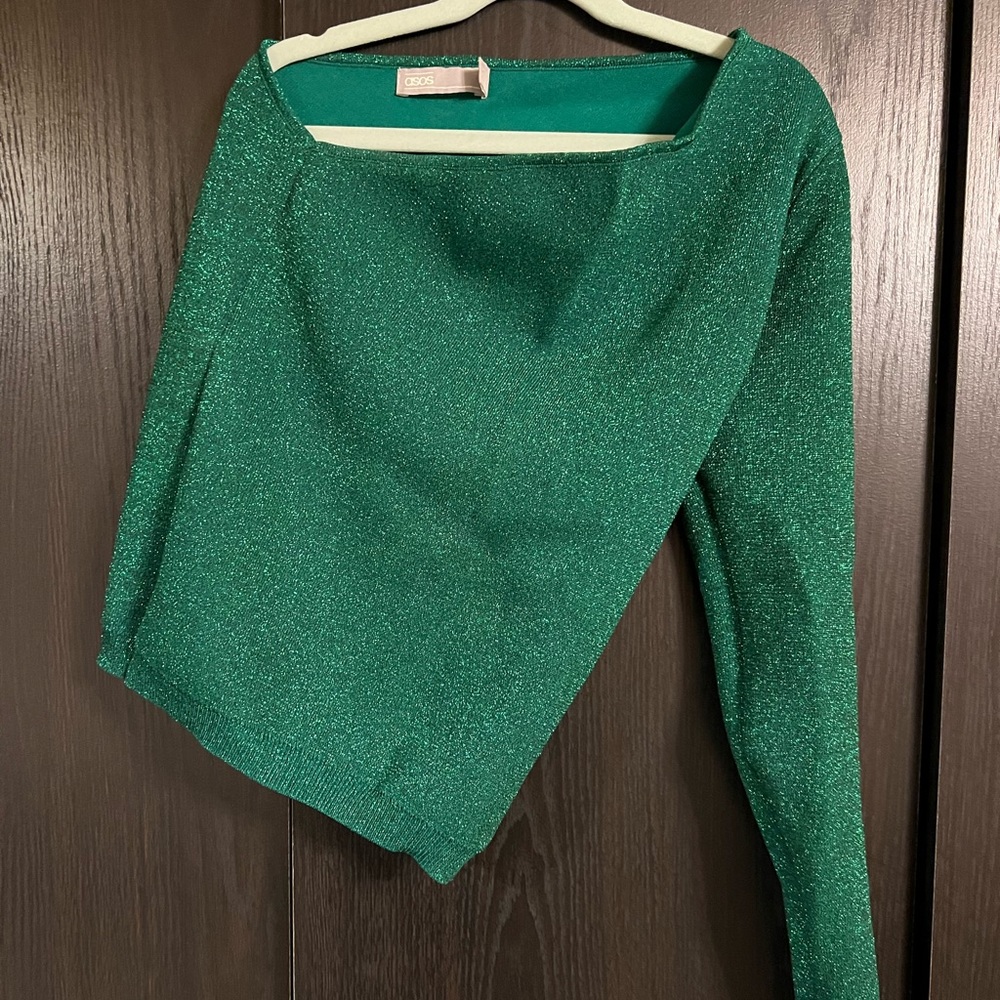 One sleeeve ASOS green metallic top